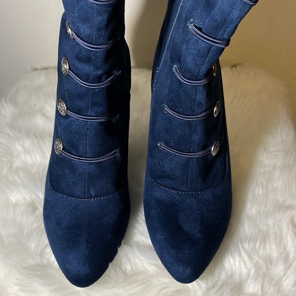 Rialto Navy Blue Suede Lace-Front Ankle Boots - Picture 5 of 6